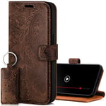 SURAZO Étui de Protection de qualité supérieure pour Samsung Galaxy A34 5G - Pliable en Cuir véritable - avec Aimant, Compartiment pour Cartes, Protection RFID, Motif Floral - Marron