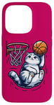 Coque pour iPhone 14 Pro Belle idée cadeau design drôle chat qui fait du basketball