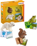 Schleich Wild Life Polar bear, squirrel, frog with tracks and habitat 42474