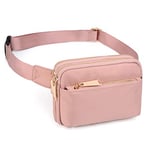 UTO Sac Banane Femme Homme Fanny Pack Ceinture Imperméable Nylon Mode Léger Sac de Taille avec 3 Poches zippées Rosé