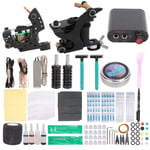 Coil Tattoo Machine Kit Virtalähde Jalkapoljin Harjoitus Skin Ink Cup Aloittelijan tatuointityökalusarja (90-265V) EU-pistoke