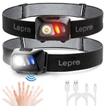 Lepro - Lampe Frontale Rechargeable, 1500 Lux 5 Modes d'Eclairage, Torche Frontale LED Ultra Puissante USB, Détecteur de Mouvement, 60° Réglable Étanche et Léger Pour Pêche, Camping, Course à Pieds