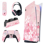 playvital Cherry Blossoms Petals Full Set Skin Decal for ps5 Console Digital Edition, Sticker Vinyl Decal Cover for ps5 Controller & Charging Station & Headset & Media Remote
