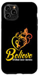 Coque pour iPhone 11 Pro Soutien jaune pour la sensibilisation au cancer de l'enfant Believe Butterfly