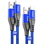 Siwket USB C Cable Type C Fast Charging Cable,[2-Pack 1M+2M] Braided USB C Fast Charger Cord 3A Data Sync for Samsung Galaxy S20/10/9,Note 9/8,LG G5,Sony Xperia,Moto G7,Switch,HTC.Macbook & More Blue