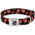 Buckle-Down Collier pour Chien avec Boucle de ceinture de sécurité – Roses Rouges dispersées – 2,5 cm de Large – Convient pour Tour de Cou de 38,1 à 66 cm – Taille L