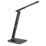 PLATINET LED Bordslampa 14W med Digital klocka & USB-laddare - Svart