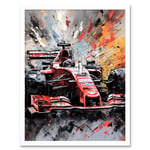 Grand Prix Paint Splat Red Race Car Bold Art Print Framed Poster Wall Decor 12x16 inch