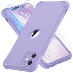 ORETECH for iPhone 11 Case, with [ 2 x Tempered Glass Screen Protector] 360 Shockproof Heavy Duty Protection Ultra Thin Hard PC Silicone TPU Rubber Bumper Cover for iPhone 11(2019) - Purple