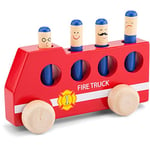 New Classic Toys - Wooden Pop-Up Fire Truck - Fire Engine Wooden Toy for Kids, Pop Up Toy, Fire Engine Toys, Car Gifts for Children, Montessori Toy - Set of 1, Red