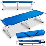 TRESKO XXL Lit de Camp Pliant pour Le Camping | 210 x 72 x 45 cm | Tubes métalliques | Charge Maximal 150 kg (Bleu)