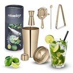 Relaxdays Set avec Shaker à Cocktails, INOX, kit Bar composé de 5 pièces, 500 ML, Accessoires pour Maison, Or