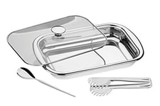 Cocotte avec couvercle en verre et couverts de service en acier inoxydable 38 x 25 cm