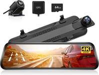 G930 4K UHD Dashcam Retroviseur Avant et WDR Arrière,Ecran 10"" Camera Retroviseur Integree Voiture GPS,Camera de Recul Rétroviseur Embarquée Camion et Carte 64 GB,Dash Cam et Vision Nocturne