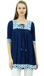 Bimba Femme Modèle Ordinaire Doudoune Décontractée Tunique Style Ethnique 3/4 Manches Court Kurti Top, Bleu