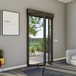 Porte fenêtre alu 2 vantaux + volet roulant électrique GoodHome gris - l.120 x h.215 cm, tirant droit