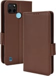 Coque Cuir Étui Pour Realme C21y Realme C21-Y /Realme C25y, Antichoc Portefeuille Housse Avec Fentes Pour Cartes, Tpu Bumper Case Cove -Brun