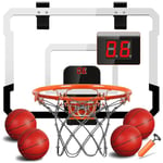 TEUVO Mini Panier Basket Intérieur avec Electronique Scorer & 4 Boules, Panier de Basket Enfants pour Porte/Chambre/Bureau/Mural Extérieur Basketball Jeux Cadeau Jouet 3 5 6 7 8 9 10 Ans Garçon Fille