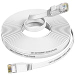 Cat 6 Cable RJ45 15m, Plat Câble Ethernet 15m Câble de Réseau Haute Vitesse Cable Internet 15m, âme en Cuivre Pur Cable LAN 15 Mètres Haut Débit Gigabit Câble Patch Blanc pour Routeur Modem Switch