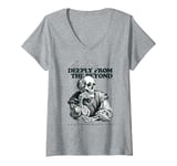 Womens Thinking Deeply From The Beyond Classic Skeleton Halloweeen V-Neck T-Shirt