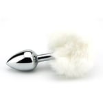 White Faux Fur Bunny Rabbit Tail Metal Butt Plug Fantasy Cute Role Play Anal Toy