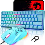 MK21 Set Clavier Mécanique UK Layout 60%,Clavier de Jeu Rétroéclairé 62 Touche Filaires RGB+Souris Gaming Ultra-Légère 6400 DPI+Tapis de Souris pour PS4/Xbox/PC-Blue/Blue Switch