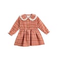 Koton Baby Girls' Peter Pan Neck Lace Detail Dress Long Sleeve, Pink Check(2C7), 12-18 Months