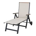 Grand Patio chaise longue avec 2 roues, portable, 6 dossiers réglables, cadre en aluminium, textilène transat de jardin pliant pour plage, patio,