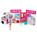 Barbie Bundle, Ambulance et Clinique Transformable (HKT79) + Poupée Scientifique, Cheveux Bleus, Robe colorée, Blouse de Laboratoire, Accessoire Microscope (HCN11), 2 Jouets pour Enfants 3 Ans et +