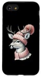 Coque pour iPhone SE (2020) / 7 / 8 Cerf portant un chapeau d'hiver rose animal de la forêt cerf