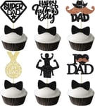 24Pcs Happy Father's Day Cupcake Toppers with Moustache Black Glitter I Love Da