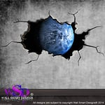 FULL COLOUR SPACE PLANET WORLD CRACKED 3D - WALL ART STICKER BOYS DECAL MURAL 17 WSDFC49