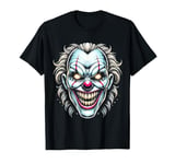 Creepy Clown Face with Glowing Eyes Sharp Teeth Halloween T-Shirt