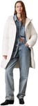 Calvin Klein Women’s Long Puffer Coat with Logo Belt, Off-White (Ivory), XS