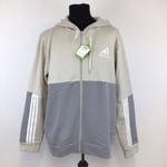 Adidas Size L Large Hoodie Track Top Pockets Alumin Stone Grey Khaki Block Mens