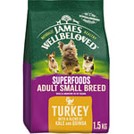 JWB Superfood Adult Small Breed Turkey Kale and Quinoa 1.5 kg Bag, Hypoallergenic Dry Dog Food