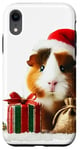 Coque pour iPhone XR Mignon cochon d'Inde de Noël avec cadeau & branches de sapin