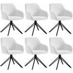 Woltu - Lot de 6 Chaises Salle à Manger Tissu Bouclette, Pieds en Métal, Chaise Cuisine avec Dossier et Accoudoirs, Chaise Scandinave, Blanc