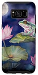 Coque pour Galaxy S8 Grenouille assise sur un tapis de lys fleur lotus lune nuit