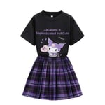 Barn Flickor Kuromi T-shirt Plisserad kjol Outfit Sommar Casual Toppar Klänning Kostym Black 140cm
