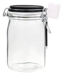 Einkochwelt 79176 Lot de 4 bocaux en verre transparent à étrier avec champ craie, pot à confiture, pot de conservation, avec stylo et éponge, 1000 ml