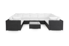 Nordic Outdoor - Bora 10-sits Loungesoffa ink Divan/Bord Svart - Konstrotting/Glas/Textil - Loungegrupp