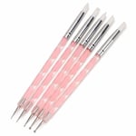 5 st Nail Art Dotting Tools Nail Silikonborste Dubbla huvud UV Gel Dotting Ritning Måla Penna Lera Skulptera Ritverktyg (Rosa & Klar)