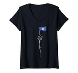 Womens Minnesota State Flag, Minnesota Patriotic Signature Flag V-Neck T-Shirt