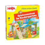 HABA Collection de Jeux à la Maternelle - 10 idées de Jeu variées - Grande Maison de Jeu 3D avec 5 Figurines en Bois - À partir de 2 Ans - Numéro d'article 2011718001