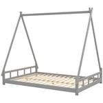 Lit Enfant en Bois Massif 140 x 200cm avec Cadre de Lit en Bois Massif, Lit de Tente - Gris