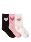 Lindex Kids' Lurex Heart Socks, Pack of 3, Black/Pink/White