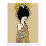 Woman in Klimt Style Dress Gold Black Painting Art Print Framed Poster Wall Decor 12x16 inch