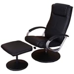 Fauteuil de relaxation N44, avec pouf, pivotant, simili-cuir, noir