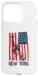 Coque pour iPhone 15 Pro Max New York Statue de la Liberté Drapeau USA Big Apple NYC